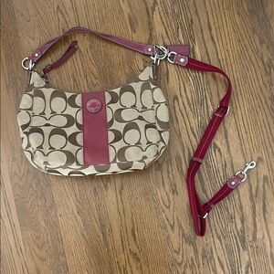 Authentic Never used Coach Beige and Burgundy Shoulder Bag
